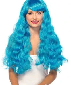 Leg Avenue Neon Blue Starbright Long Wavy Wig For Adults
