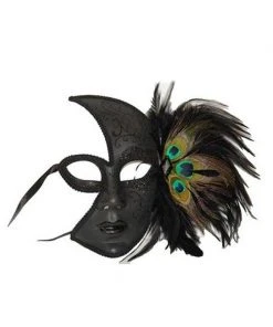 Kbw Global Corp Peacock Feather Black Half Mask For Adults