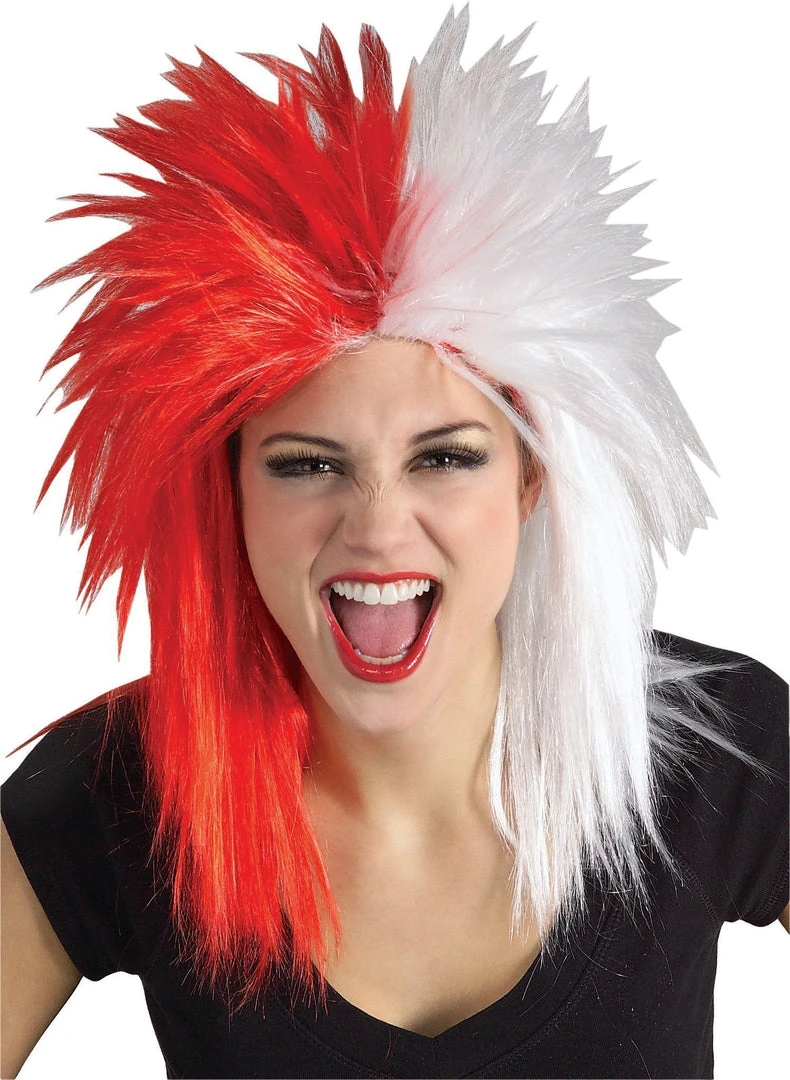Rubie's Sports Fantatic Red & White Wig For Adults 3 Rubie's Sports Fantatic Red & White Wig For Adults